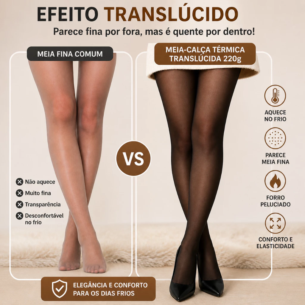 Comparação: meia comum vs meia térmica translúcida
